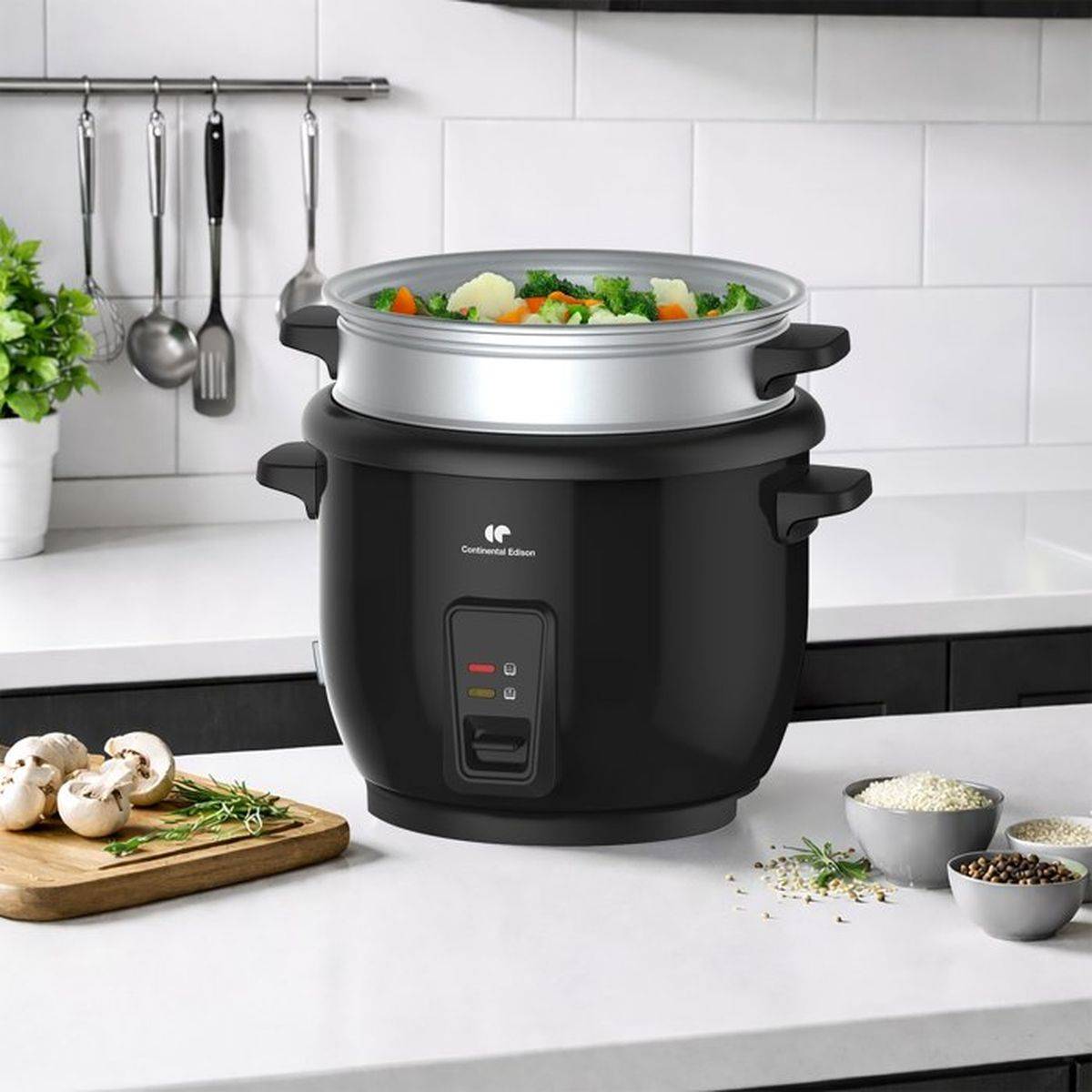 Cuiseur de Riz Electrique  - CONTINENTAL EDISON - CECR18B - 700 W - 1,8 L - Avec Panier vapeur - Fonction maintien au chaud - Inox - Image 8