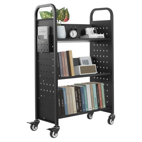 VEVOR Chariot à Livres Bibliothèque Étagère V Simple Face 150kg 77x38x122cm Noir - Image 1