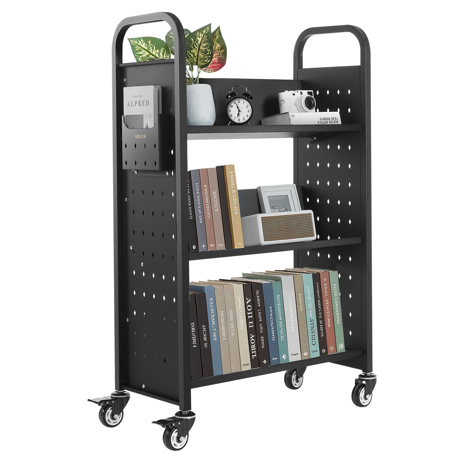 VEVOR Chariot à Livres Bibliothèque Étagère V Simple Face 150kg 77x38x122cm Noir - Image 1