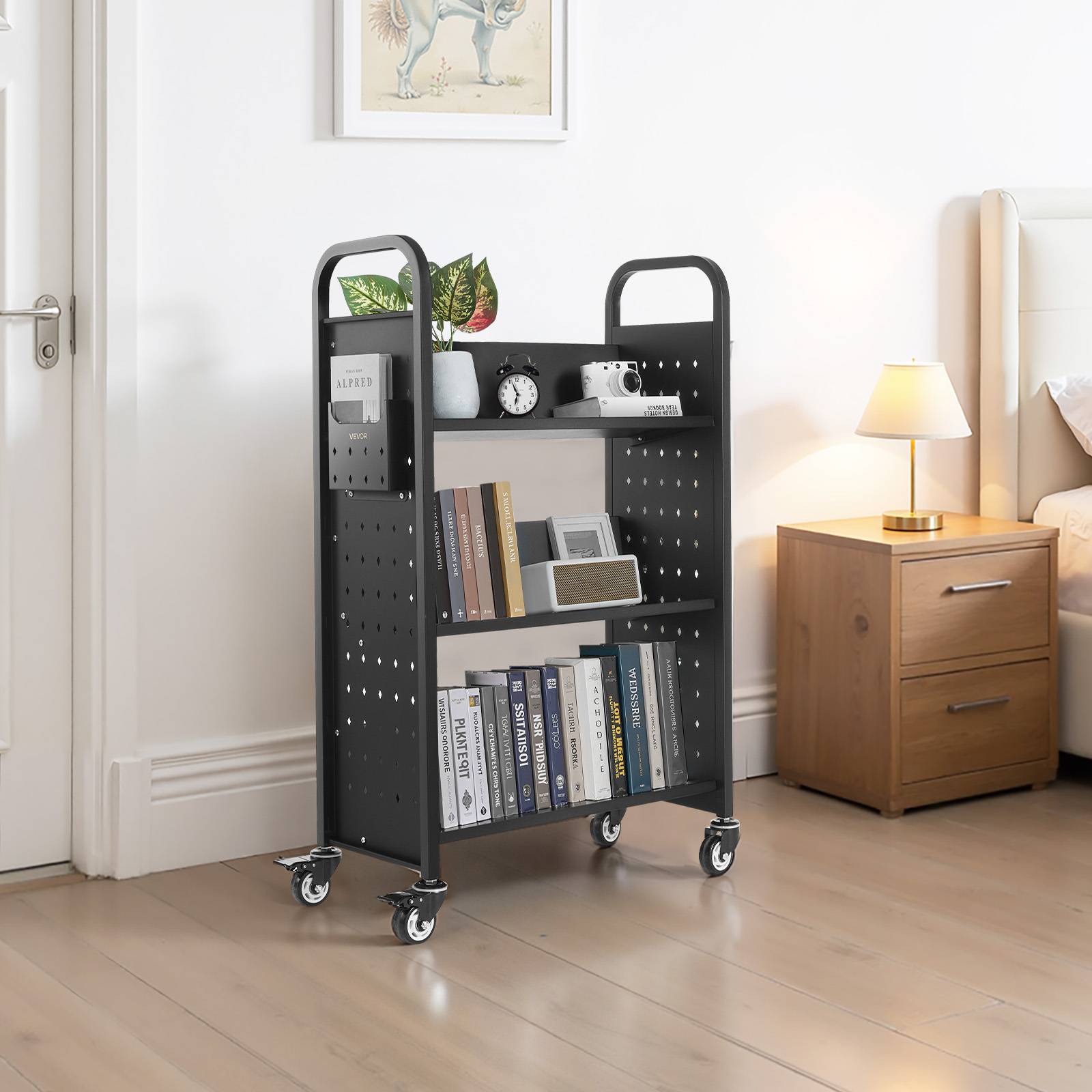 VEVOR Chariot à Livres Bibliothèque Étagère V Simple Face 150kg 77x38x122cm Noir - Image 8