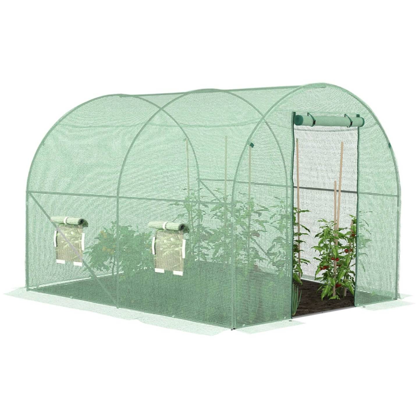 Bâche de rechange pour serre de jardin tunnel 6m² 3 x 2 x 2 m anti-UV avec porte et fenêtres ROMA verte - Image 3