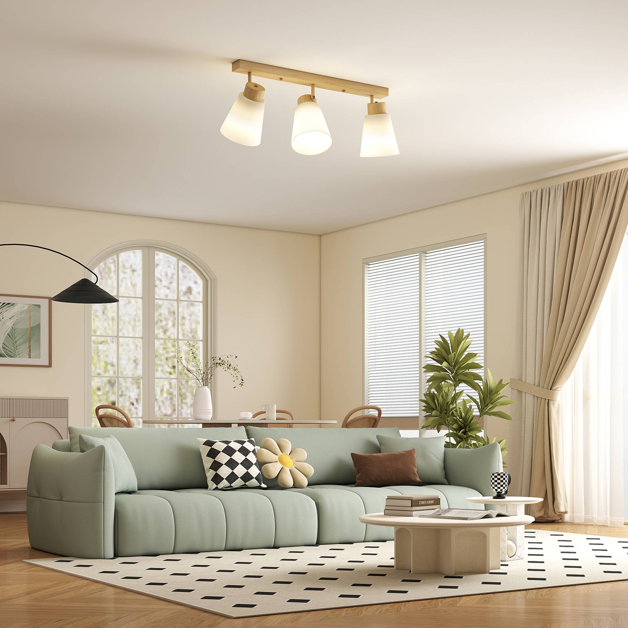 Sans Marque - Plafonnier 3 points éclairage orientables 90° douilles E27 coloris bois - Image 4