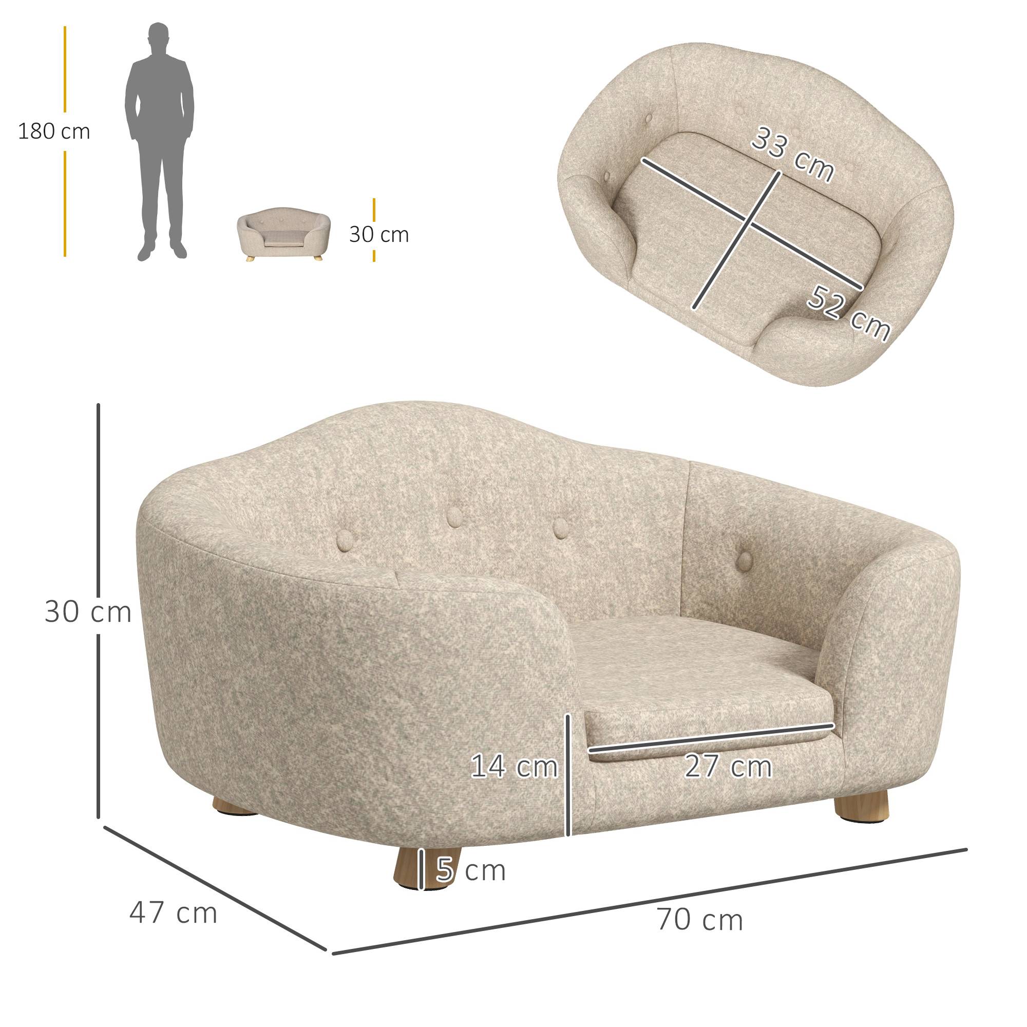 Sans Marque - Canapé animaux chien chat coussin poche arrière mousse bois pin blanc crème 70x47x30,Sans Marque - Image 5