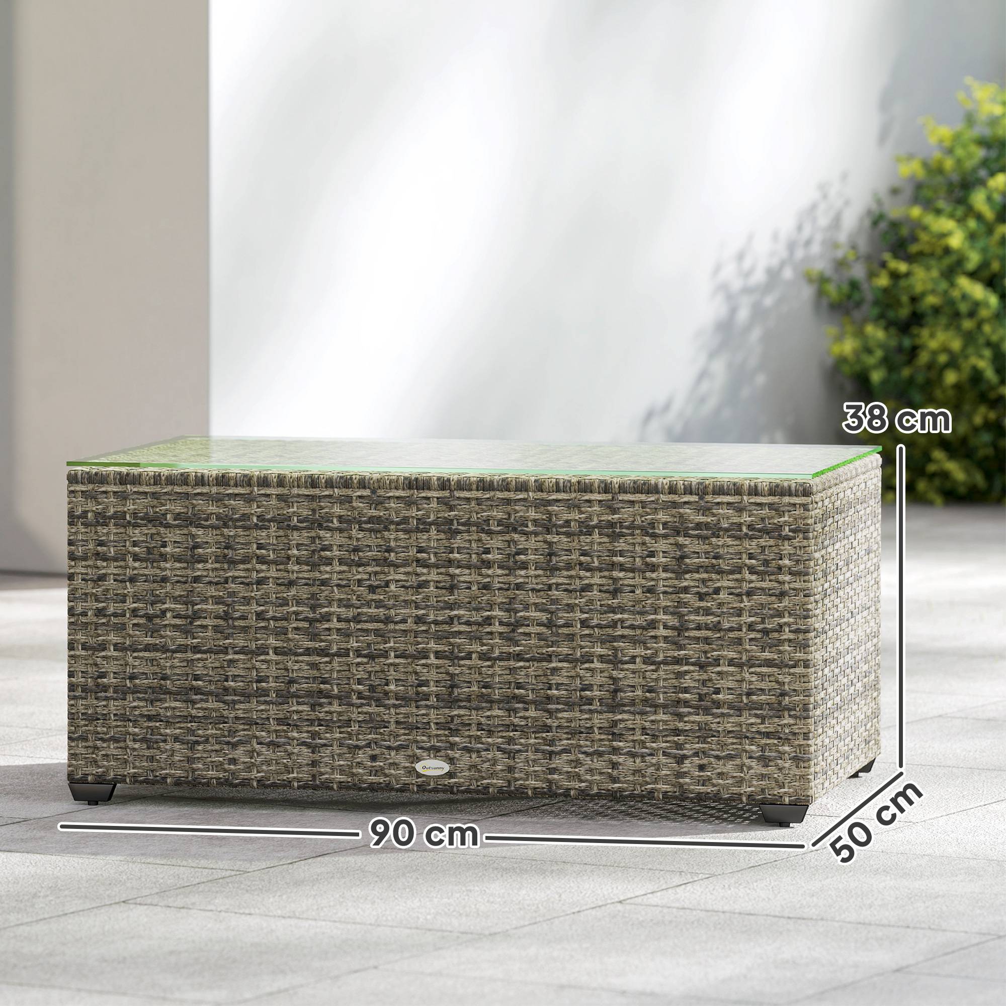 Table basse de jardin, table d'appoint en résine tressée avec plateau en verre trempé, 90 x 50 x 38 cm, gris foncé - Image 5
