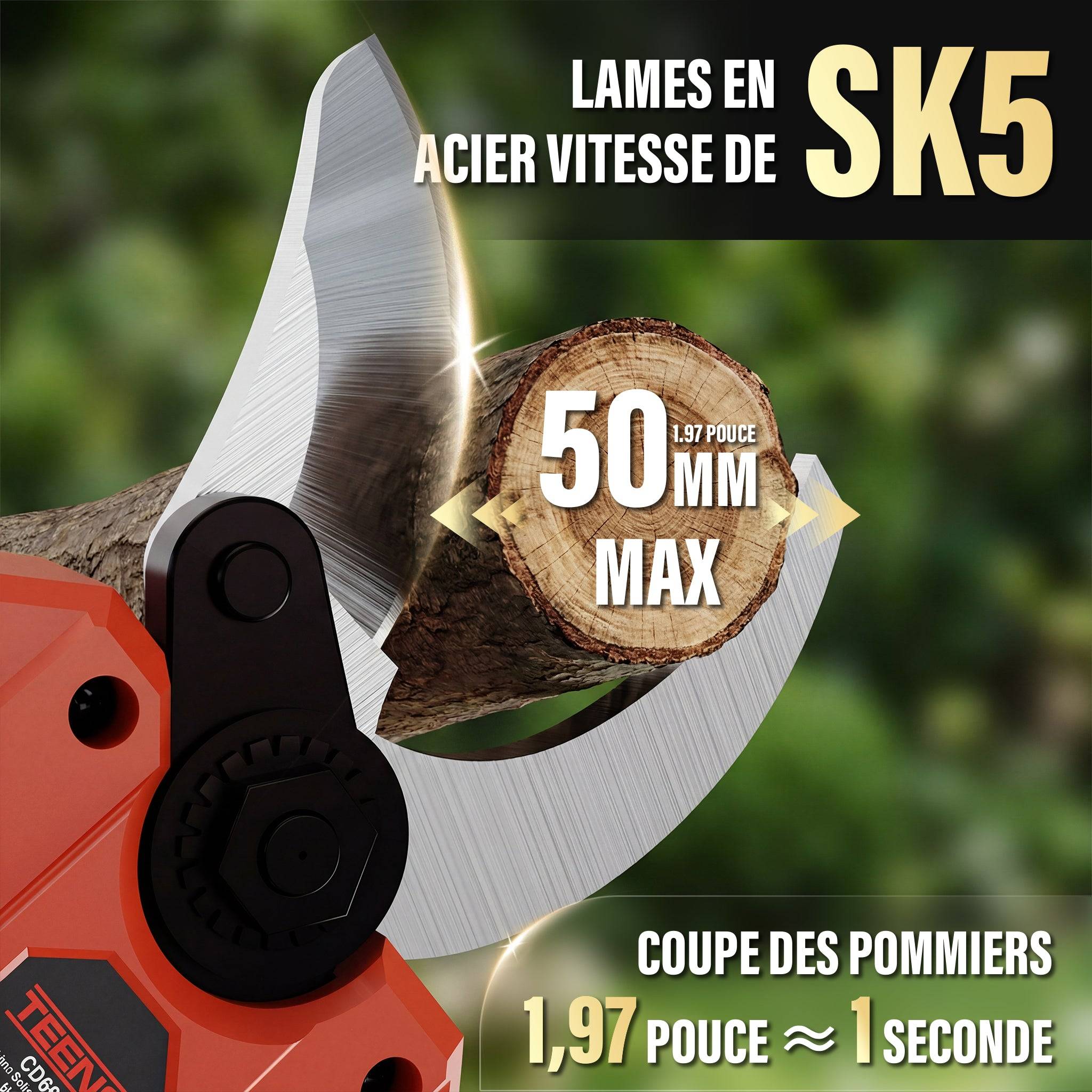 Sécateur Électrique Sans fil, 50mm Secateur Electrique 8000 mAh, Câble de Prolongation 1.05m, le jardinage - Image 4