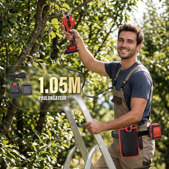 Sécateur Électrique Sans fil, 50mm Secateur Electrique 8000 mAh, Câble de Prolongation 1.05m, le jardinage - Image 6