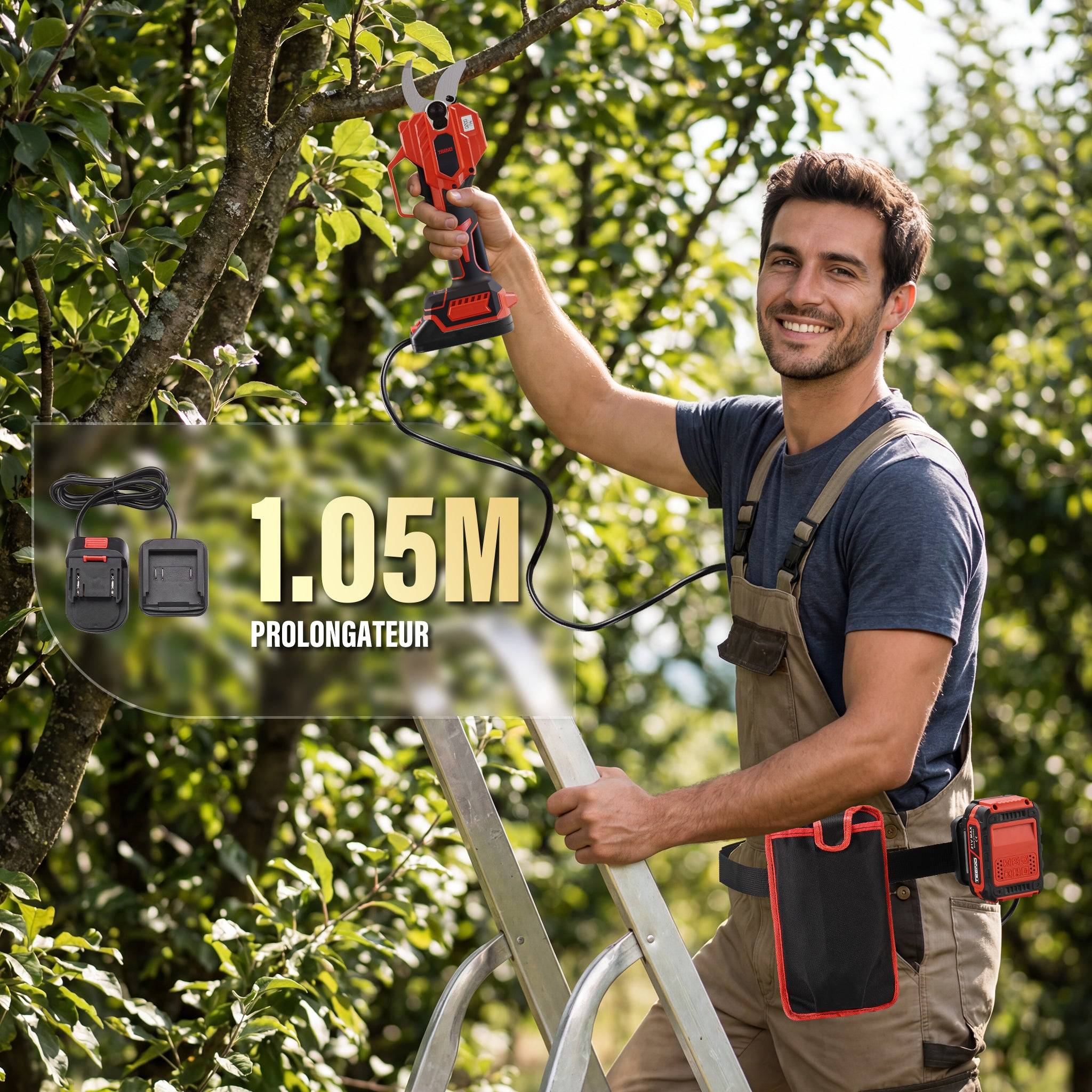 Sécateur Électrique Sans fil, 50mm Secateur Electrique 8000 mAh, Câble de Prolongation 1.05m, le jardinage - Image 6