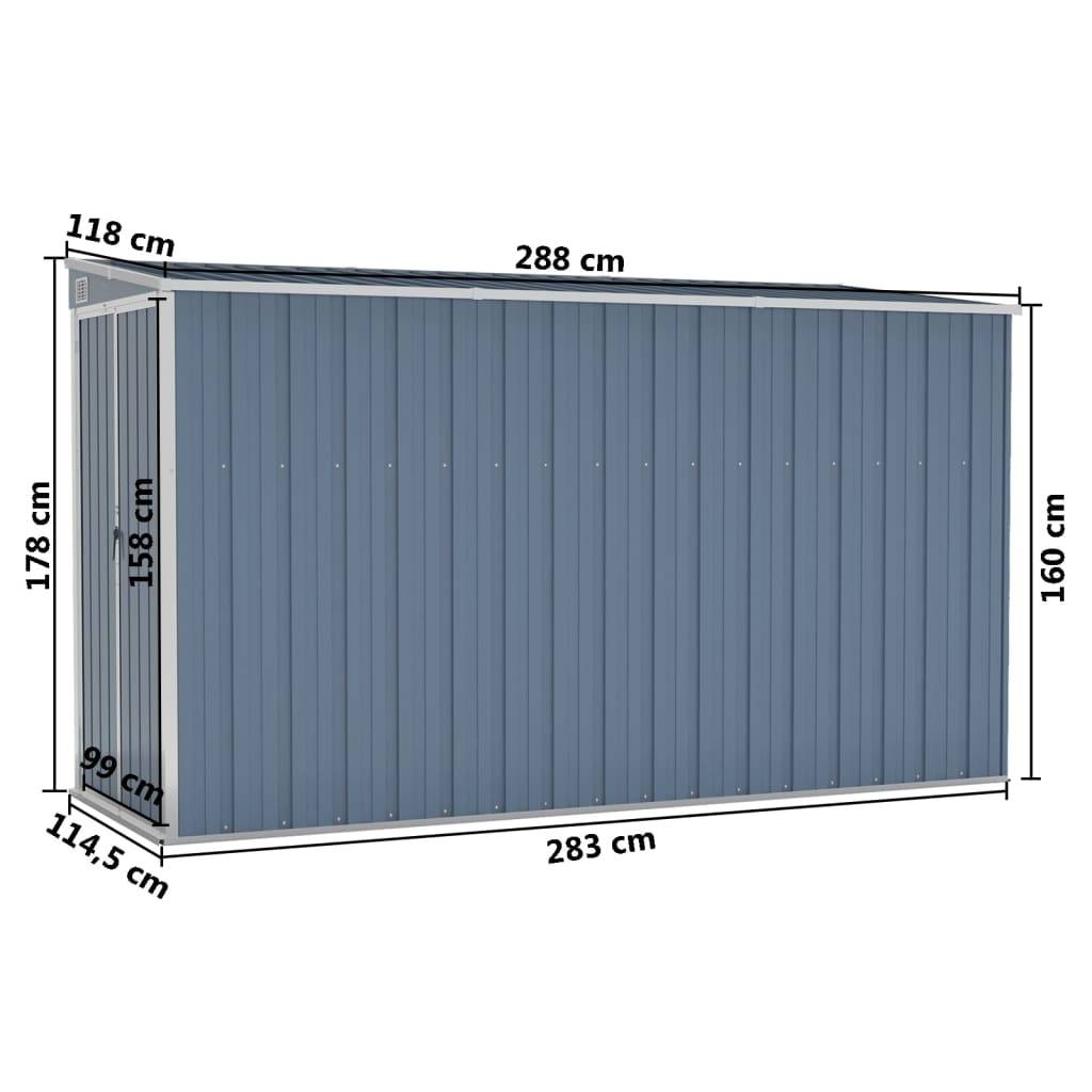 Maison Chic - Abri de jardin 3.4m² mural Cabane de jardin - Gris 118x288x178 cm Acier galvanisé - Meuble Pro MAISON CHIC - Image 7