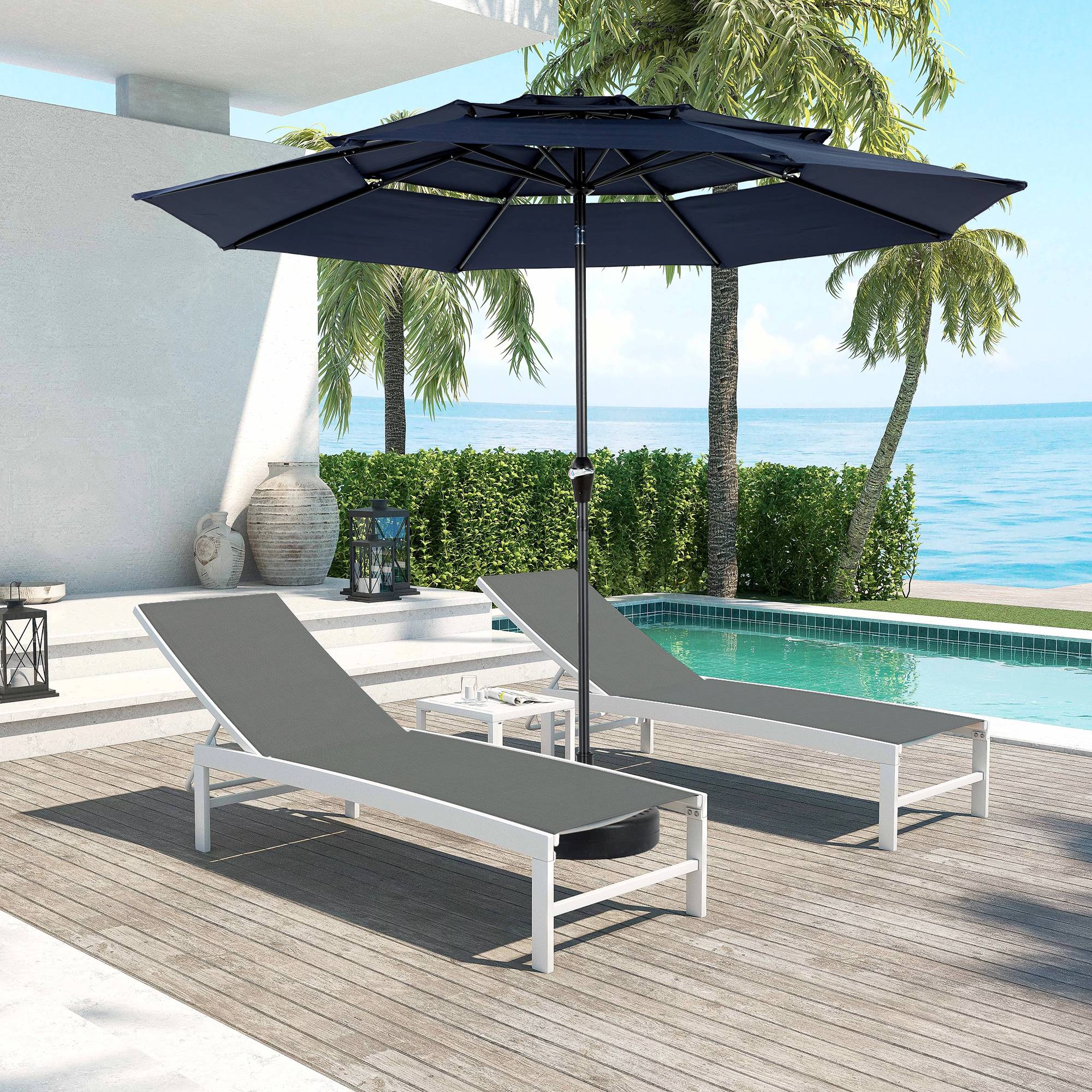 Aluminium 10ft 3 Tier Auto-tilt Umbrella (Navy Blue) (No Base) - Image 1