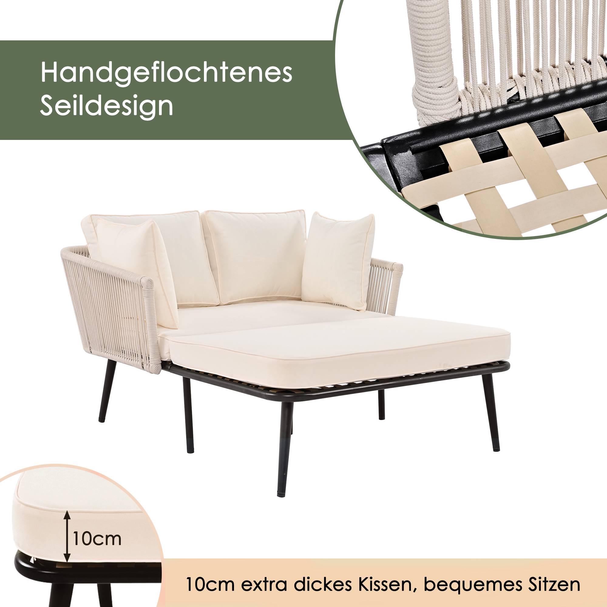 Canapé beige 180 cm + 2 coussins – cosy, anti-UV, prêt à vivre - Image 8