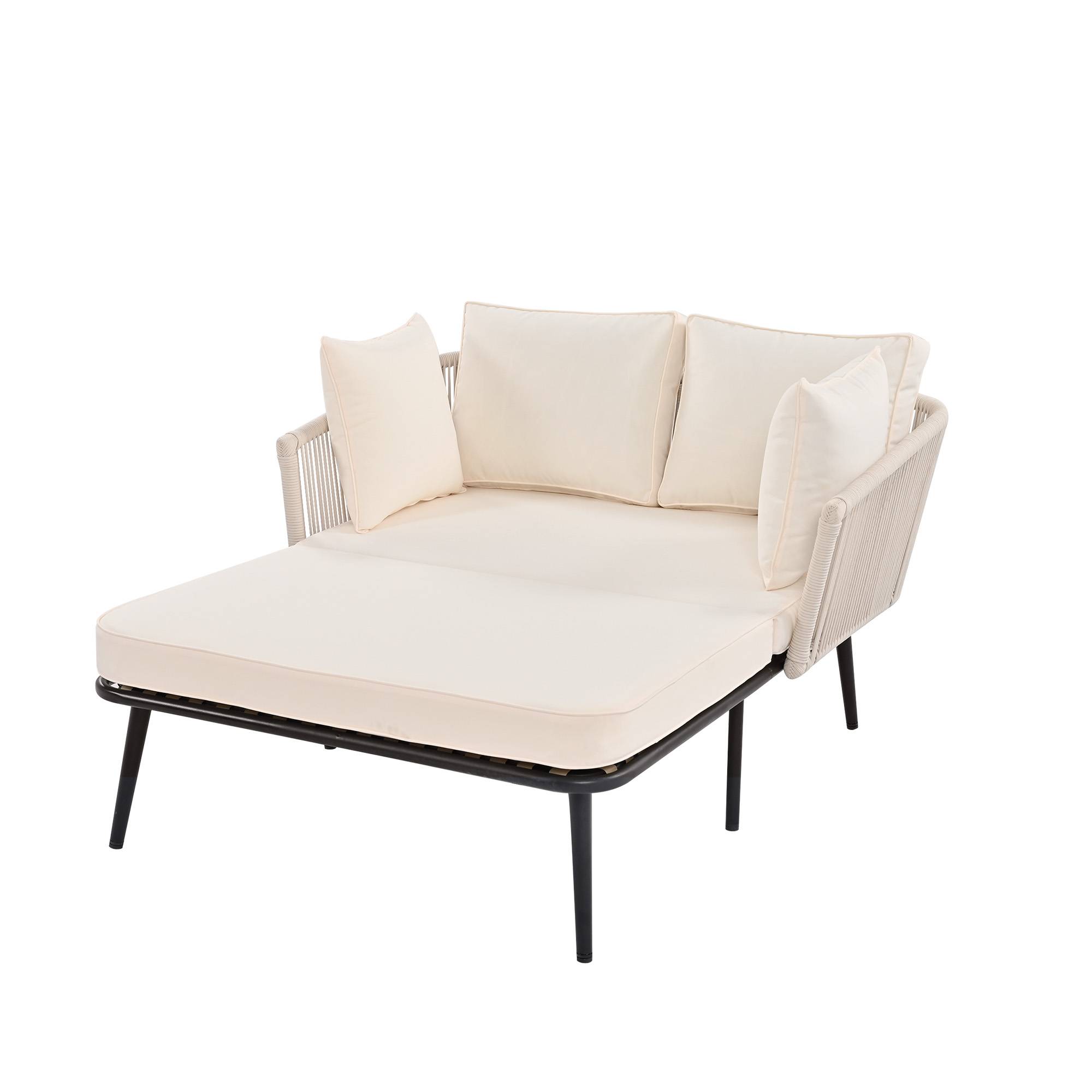 Canapé beige 180 cm + 2 coussins – cosy, anti-UV, prêt à vivre - Image 2