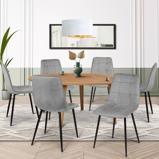 Lot de 6 chaises MILA en velours gris clair pour salle à manger - Image 1