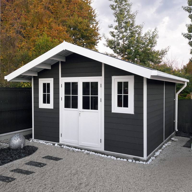 Abri de jardin 14,75m² en bois composite anthracite avec toit PVC Woodlife Garden - Image 1