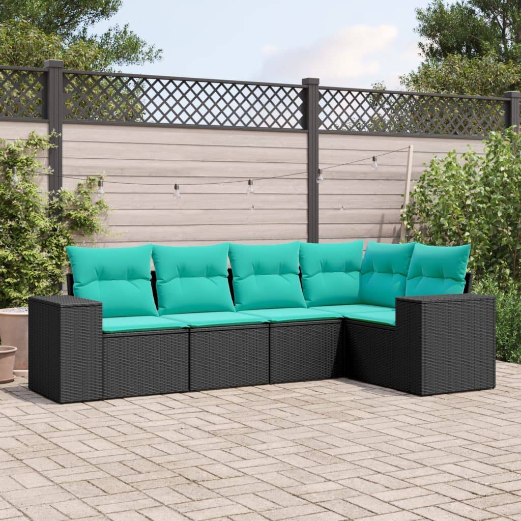 Vidaxl - Salon de jardin 5 pcs avec coussins noir résine tressée vidaXL 3222526 - Image 1