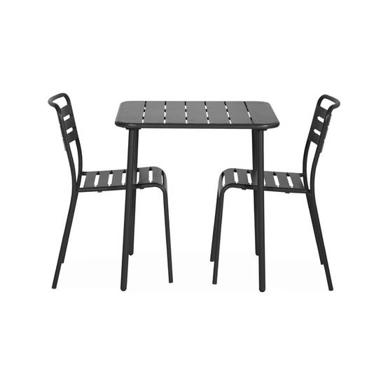 sweeek - Table de jardin métal + 2 assises anthracite Amélia. lattes et bords arrondis. traitement antirouille | sweeek - Image 2