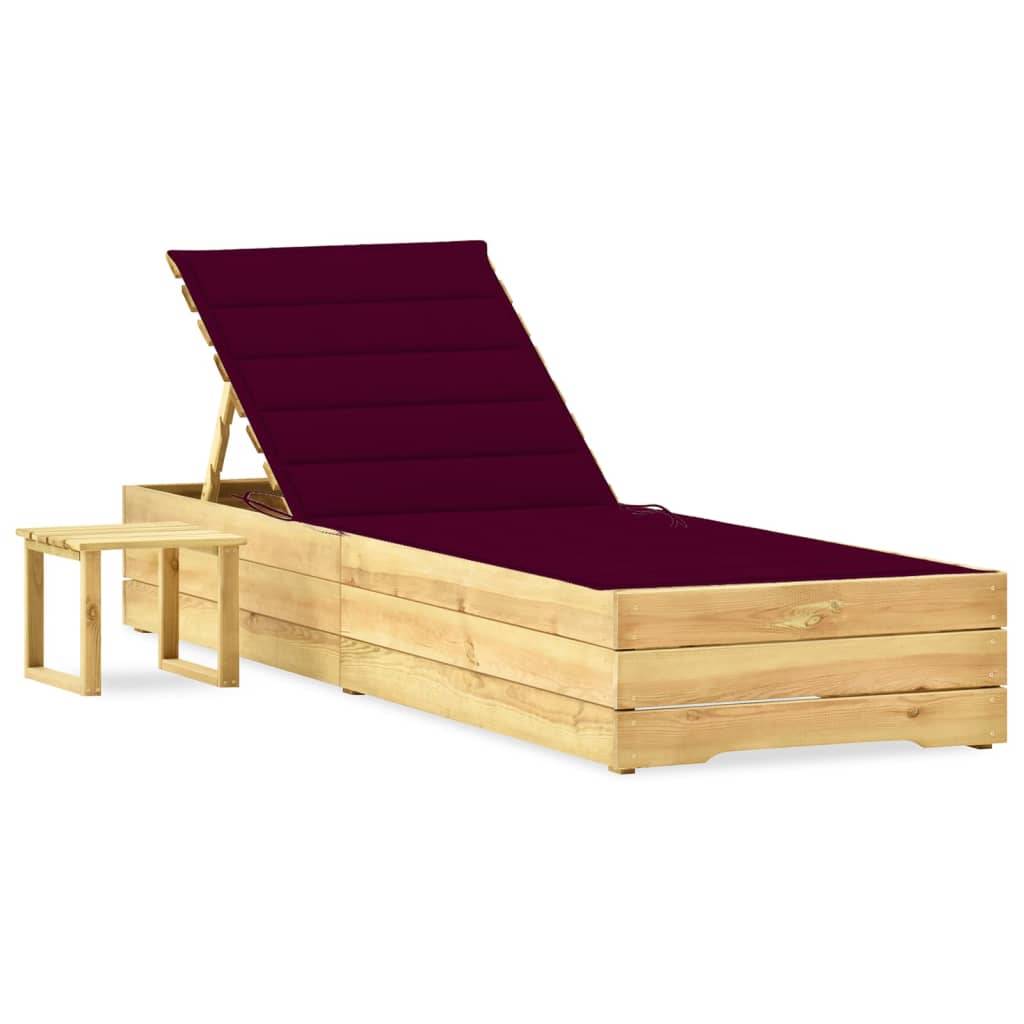 Chaise longue | Transat | Bain de soleil de jardin avec table et coussin Pin imprégné - Image 2