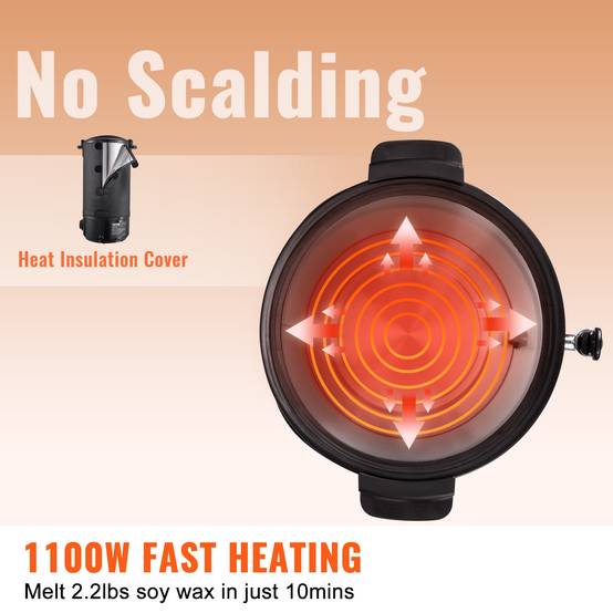 VEVOR Fondoir à Cire Electrique 10 L, 1100 W, Réglage 30-110°C, 100 Mèches et Autocollants. - Image 4