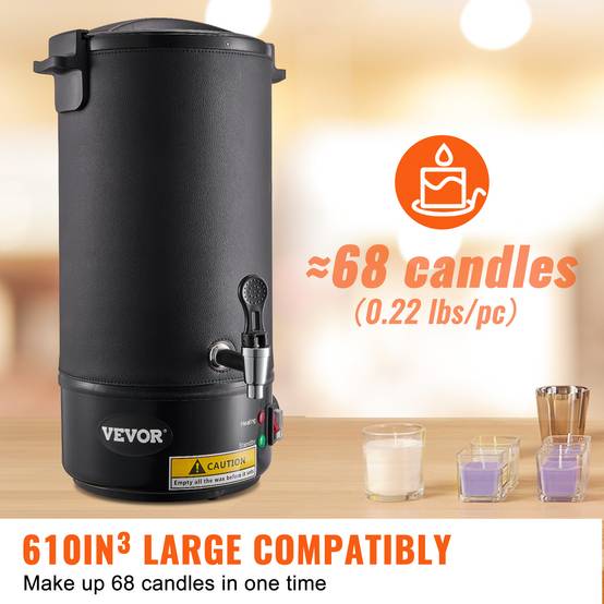 VEVOR Fondoir à Cire Electrique 10 L, 1100 W, Réglage 30-110°C, 100 Mèches et Autocollants. - Image 3