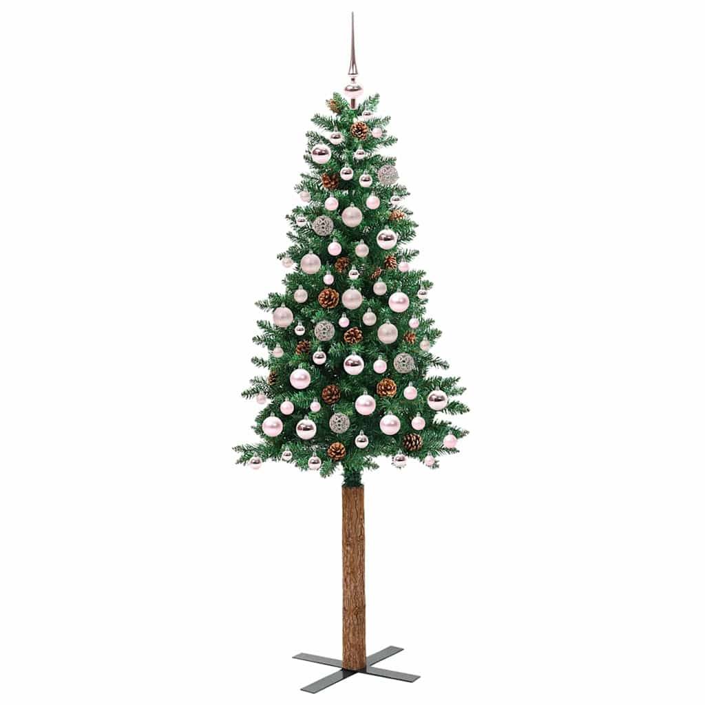 Sapin de Noël | Arbre de Noël mince Vert 180 cm PVC et bois de pin massif Maison Chic - Image 3