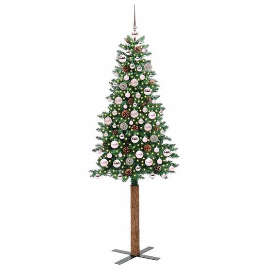 Sapin de Noël | Arbre de Noël mince Vert 180 cm PVC et bois de pin massif Maison Chic - Image 1