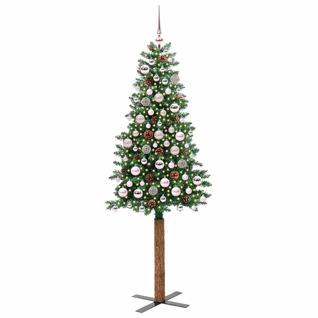 Sapin de Noël | Arbre de Noël mince Vert 180 cm PVC et bois de pin massif Maison Chic