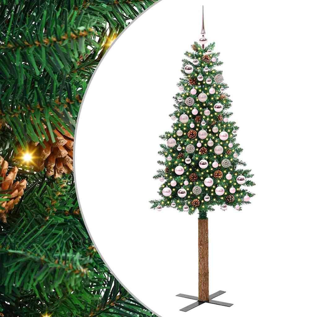 Sapin de Noël | Arbre de Noël mince Vert 180 cm PVC et bois de pin massif Maison Chic - Image 2