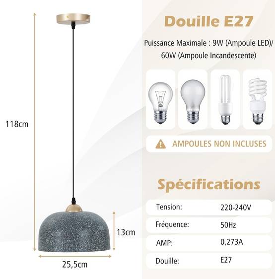 Lustre Suspension Moderne, Plafonnier Suspendu Avec Culot d'Ampoule E27,Couloir, Gris Foncé - Image 4