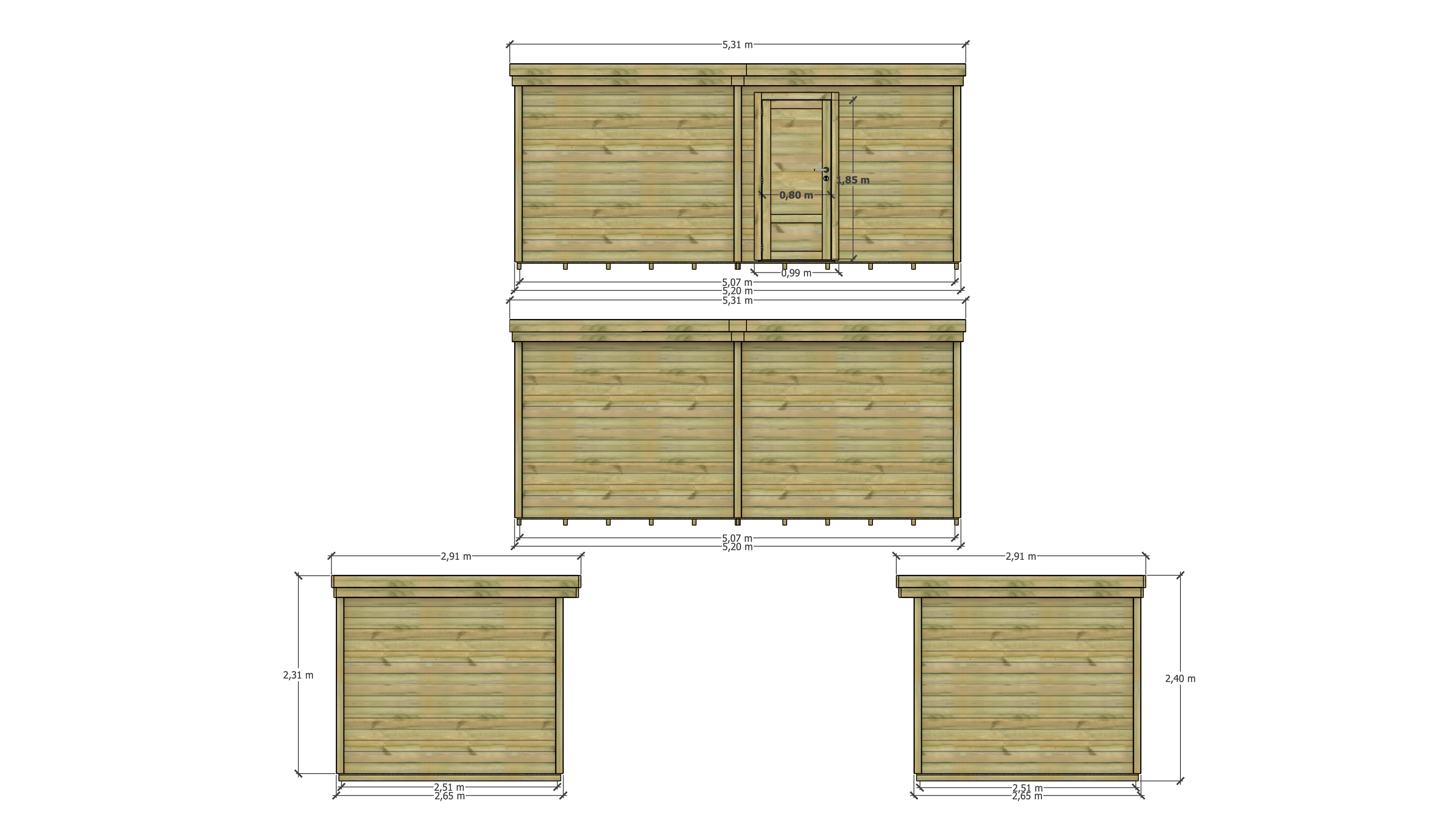 Abri Français - ABRI DE JARDIN bois Pin traité autoclave 27mm - 5,195x2,64m / 14m2 - Bac acier - Plancher bois - Image 4
