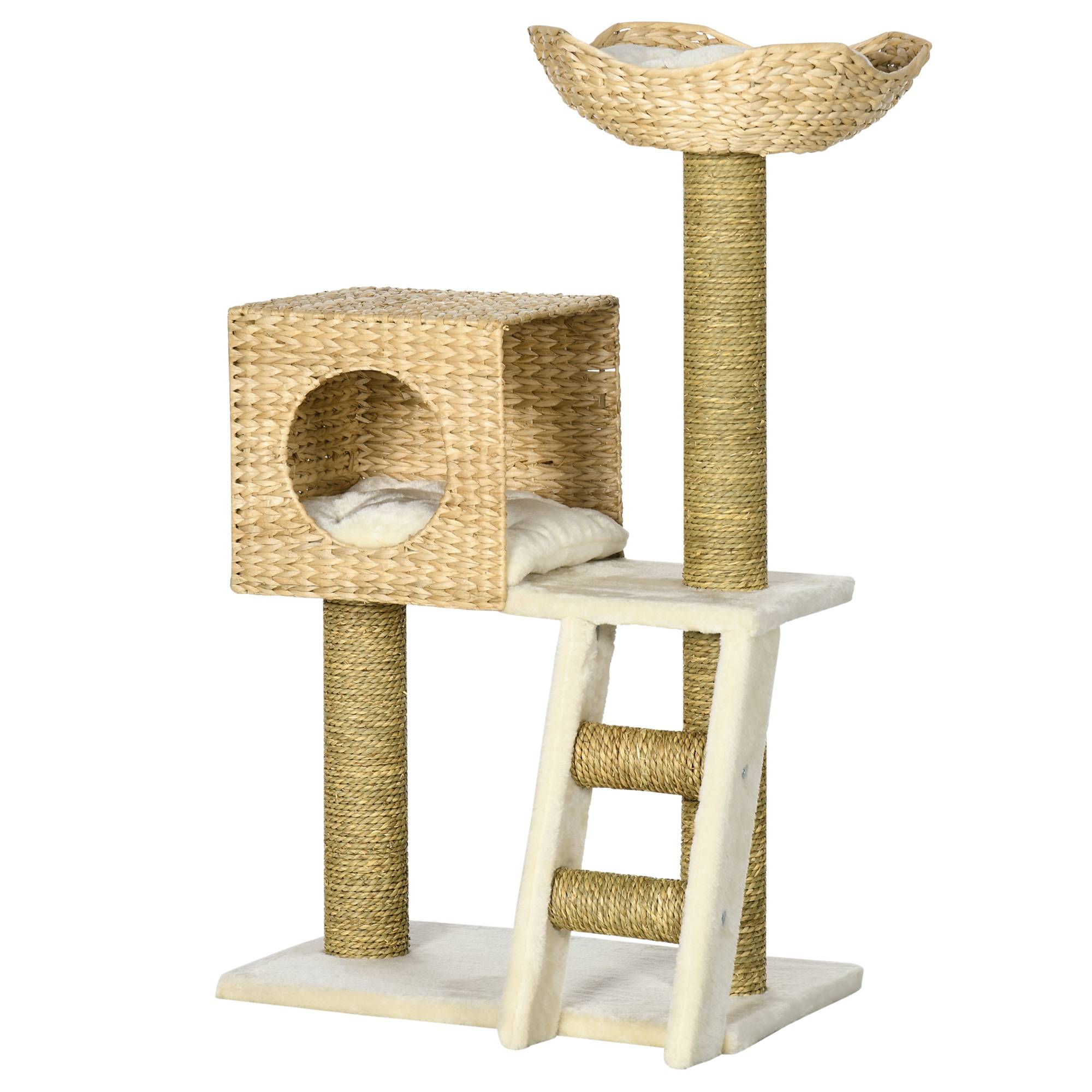 Arbre à chat design naturel avec niche tressée coussins lavables griffoir sisal 100cm - ComfortXL Outdoor Living - Image 2