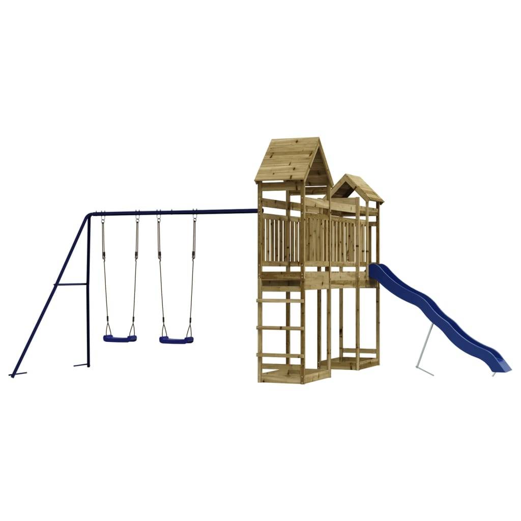 Helloshop26 - Aire de jeux d'extérieur balançoires toboggan portiques robuste jeux jardin 492 x 358 x 238 cm bois de pin imprégné - Image 1