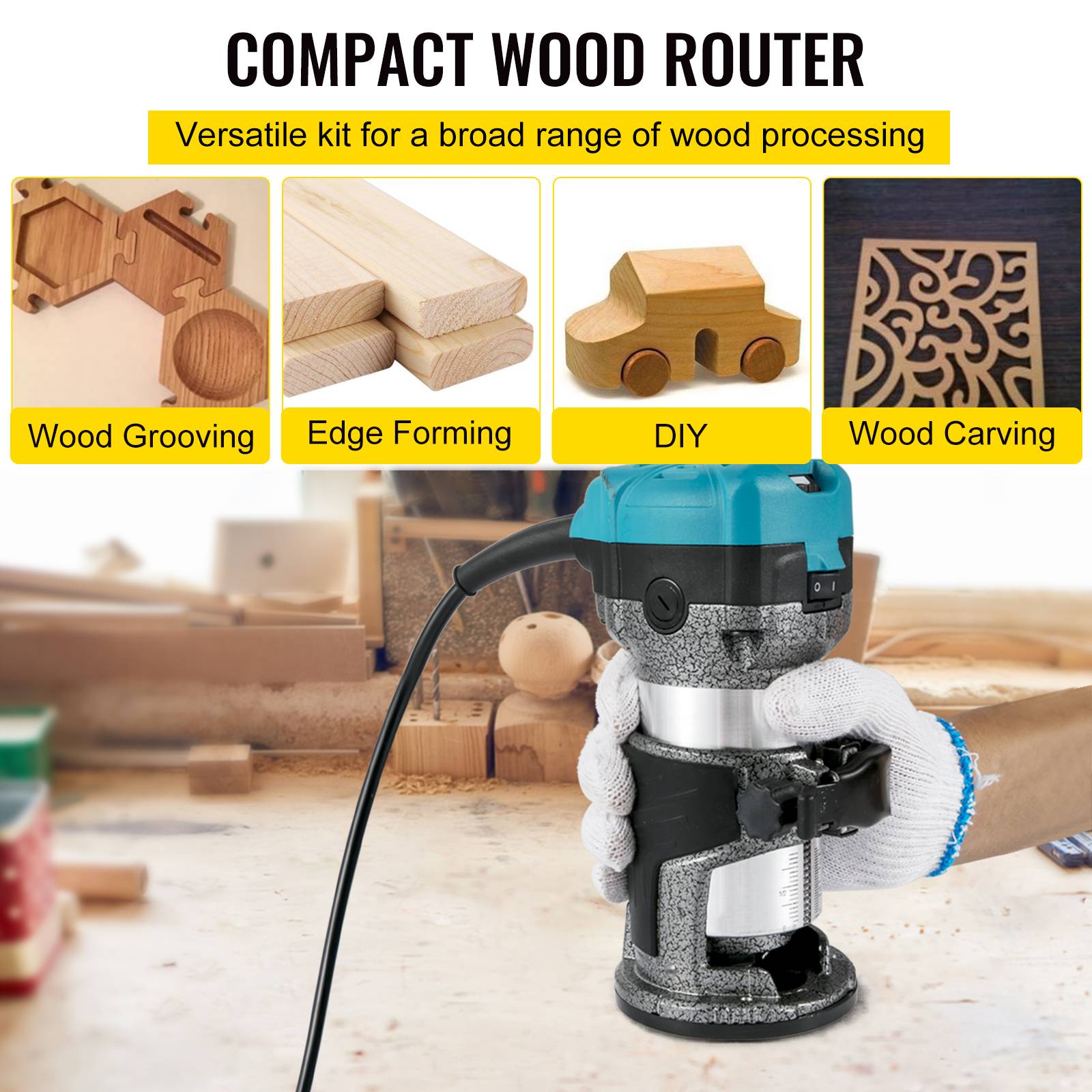 Vevor - VEVOR Défonceuse 800W, 10000-30000 tr/min, kit compact avec base fixe et mèches 6+8mm pour le bois. - Image 2