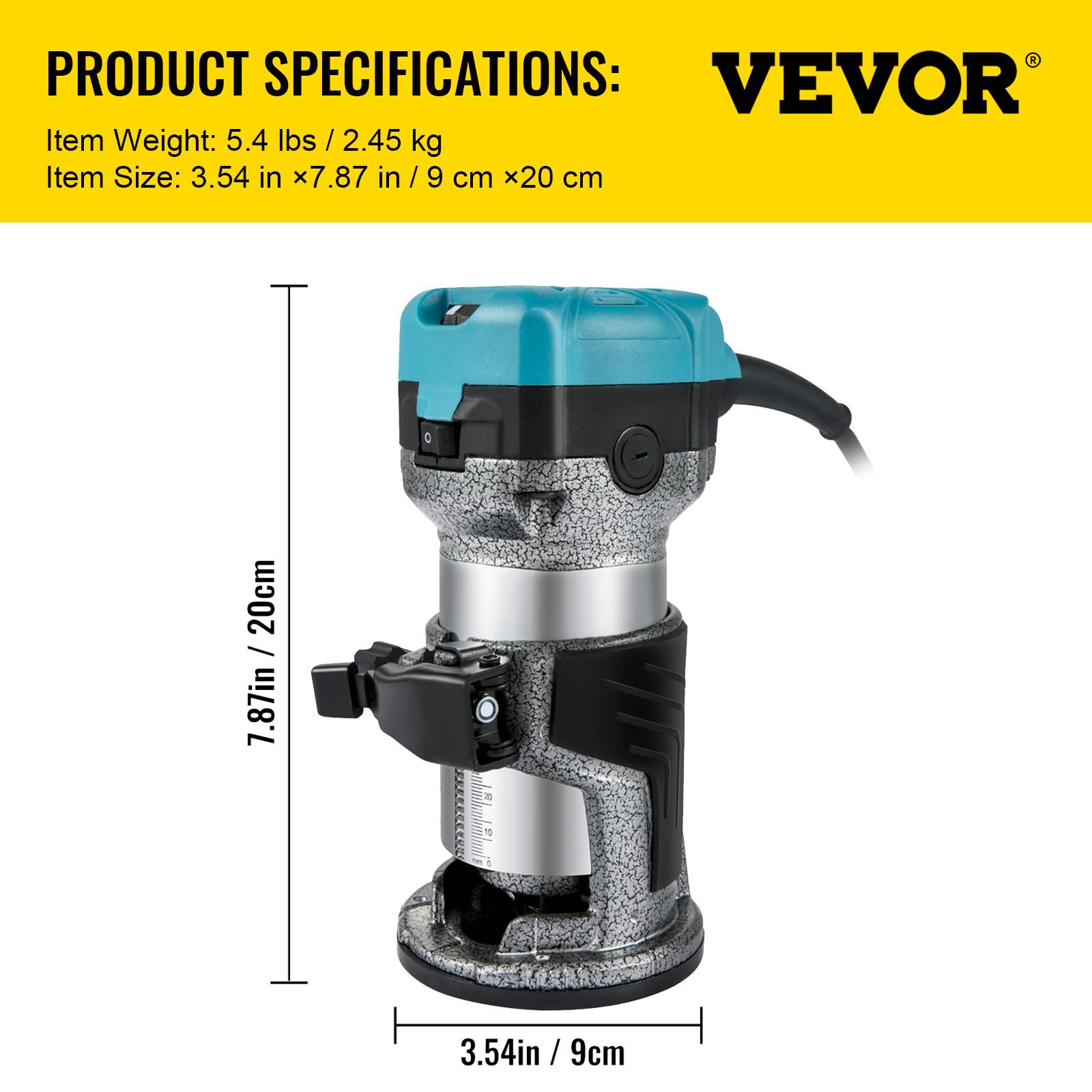 Vevor - VEVOR Défonceuse 800W, 10000-30000 tr/min, kit compact avec base fixe et mèches 6+8mm pour le bois. - Image 7