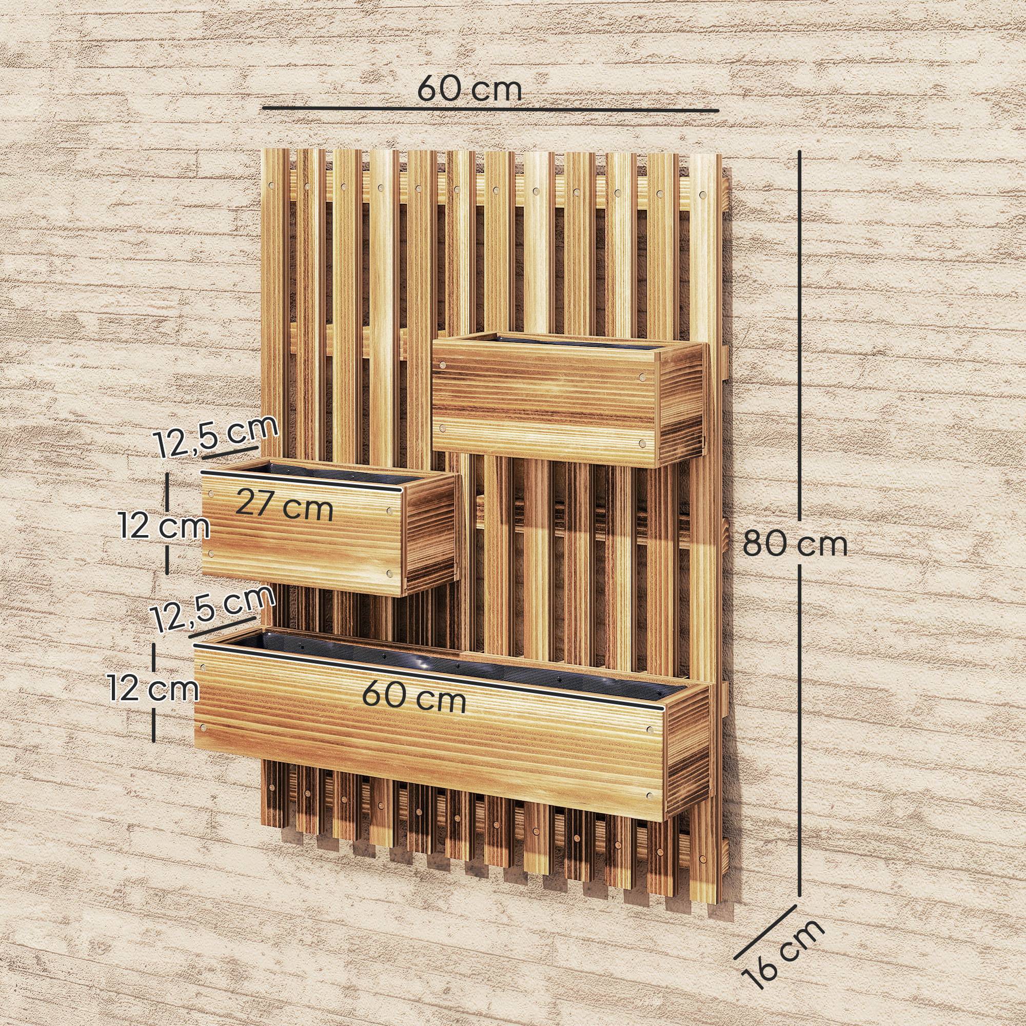 Jardinière murale treillis bois sapin balcon pots amovibles 60x16x80cm carbonisé - ComfortXL Outdoor Living - Image 5
