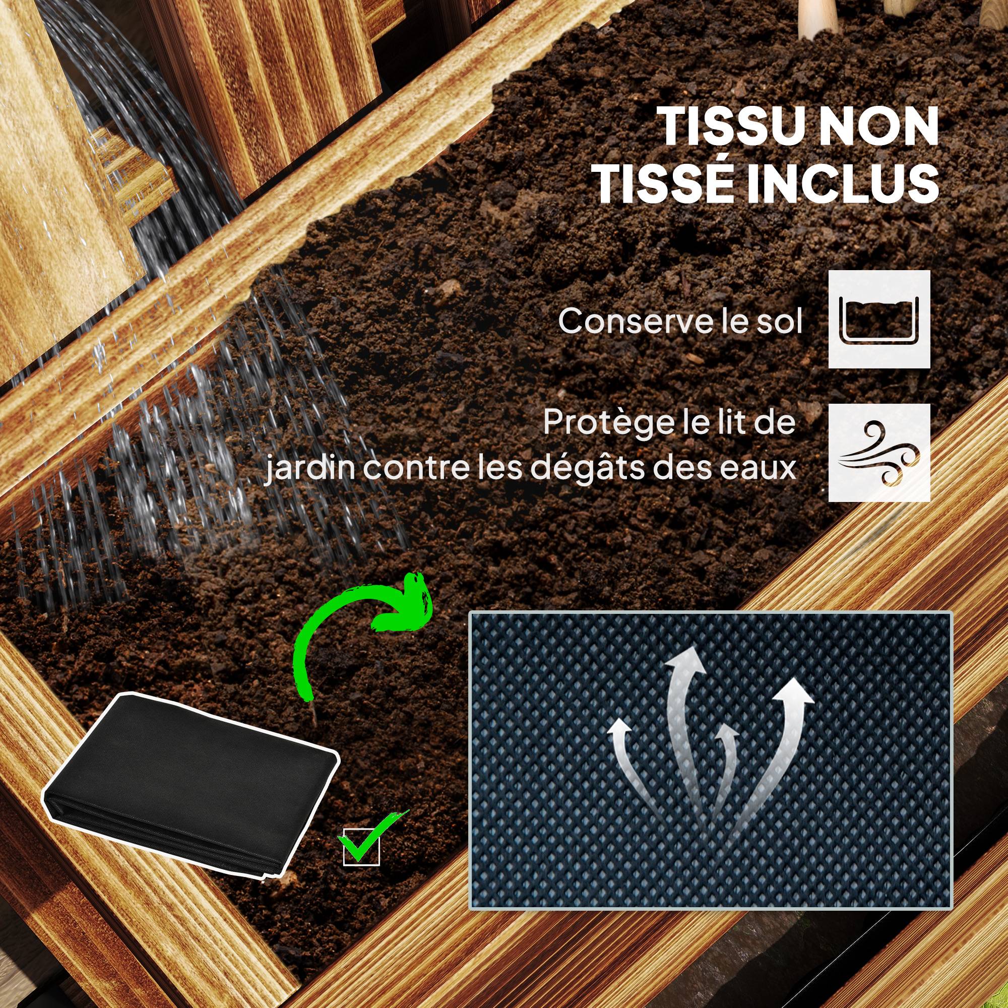 Jardinière murale treillis bois sapin balcon pots amovibles 60x16x80cm carbonisé - ComfortXL Outdoor Living - Image 8