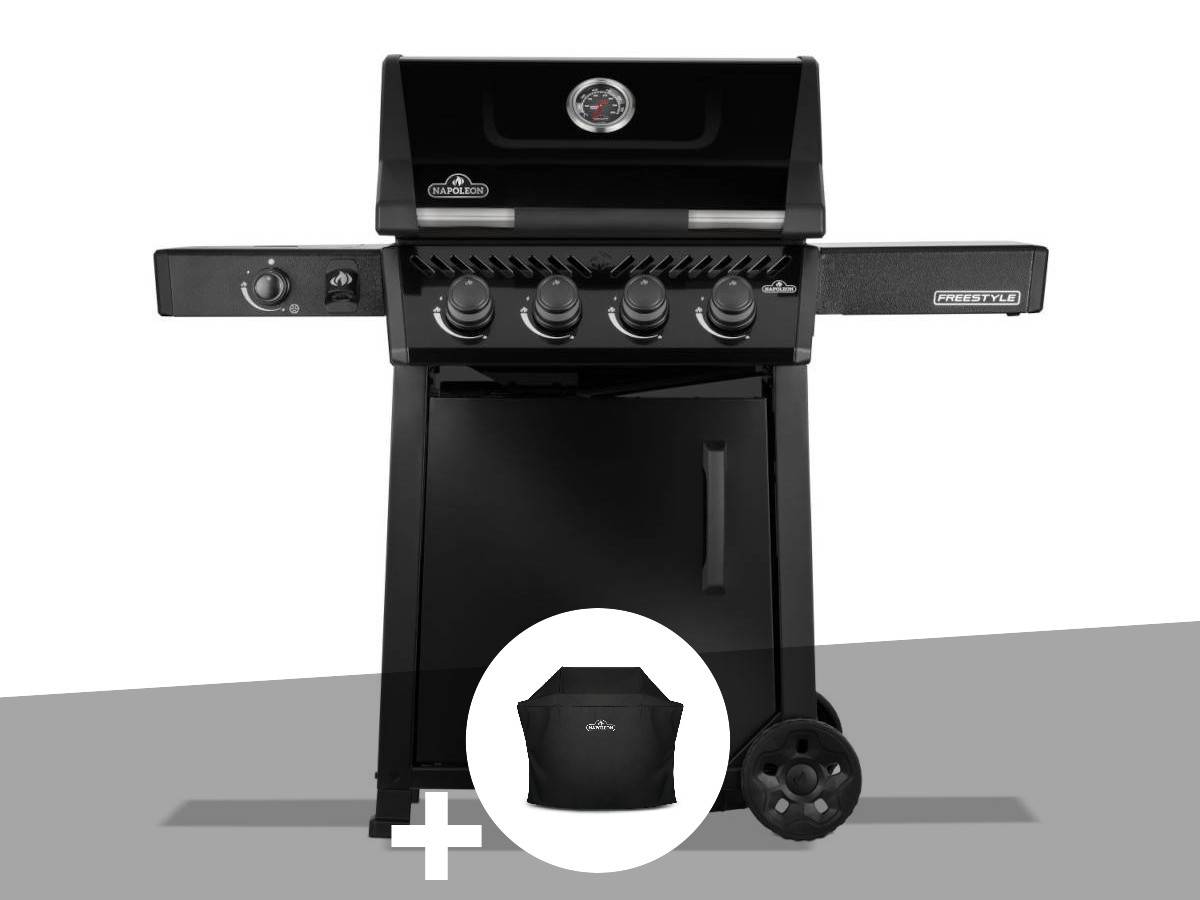 Napoleon - Barbecue gaz Freestyle 425 noir 4 brûleurs + 1 réchaud latéral + Housse de protection - Napoléon - Image 1
