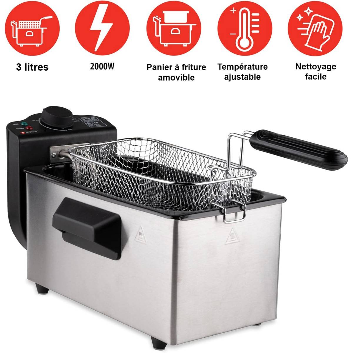 Alpina - Friteuse électrique à huile Cuve 3L 2000W 190°C ALPINA - Image 3