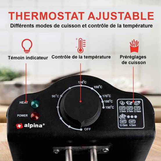 Alpina - Friteuse électrique à huile Cuve 3L 2000W 190°C ALPINA - Image 5