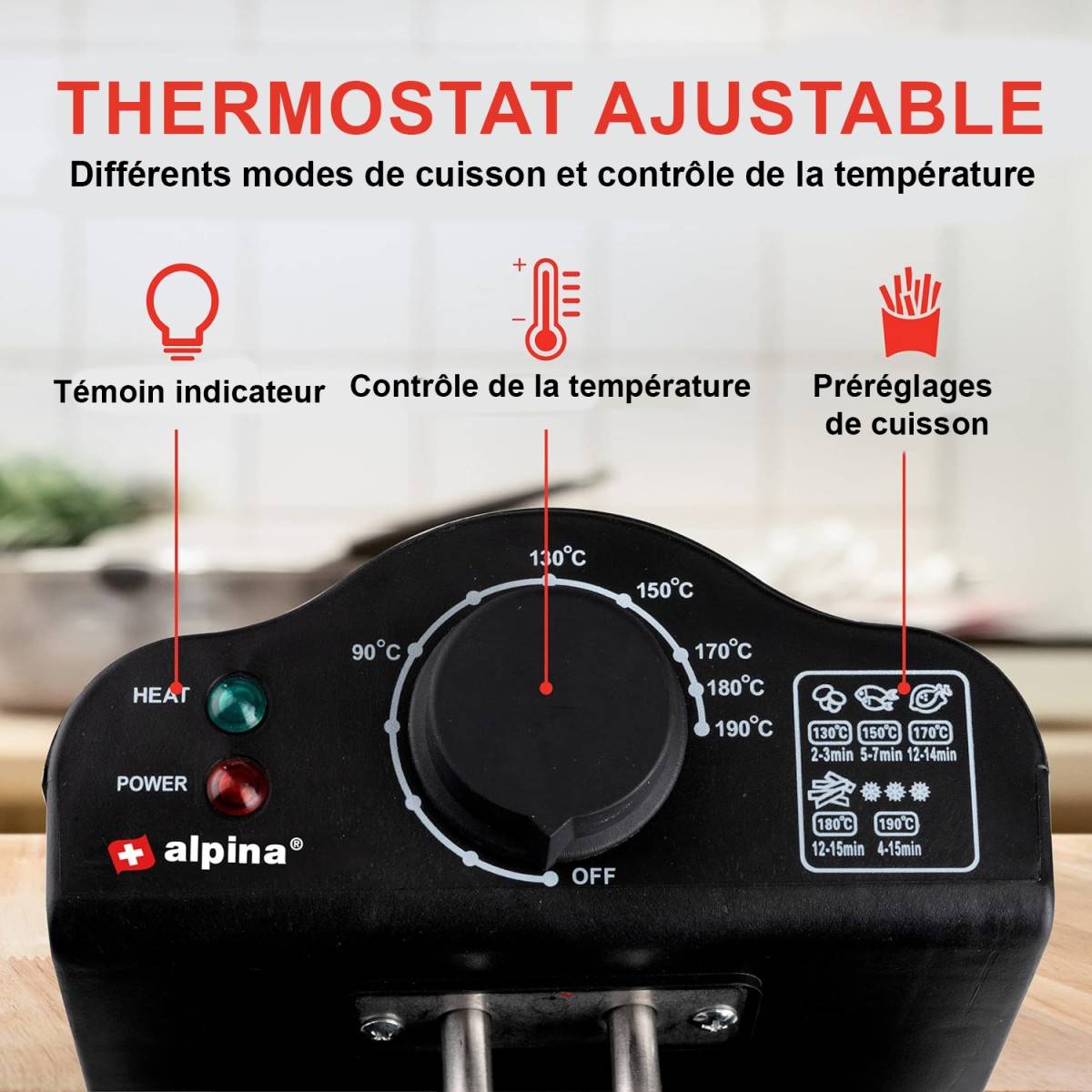 Alpina - Friteuse électrique à huile Cuve 3L 2000W 190°C ALPINA - Image 5