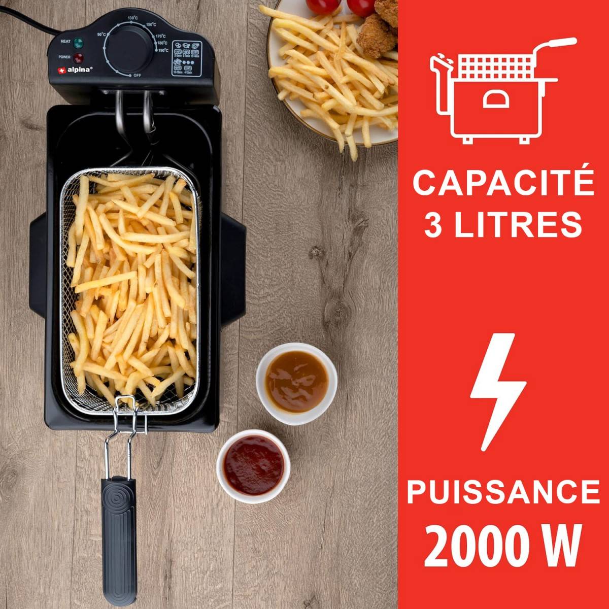 Alpina - Friteuse électrique à huile Cuve 3L 2000W 190°C ALPINA - Image 4