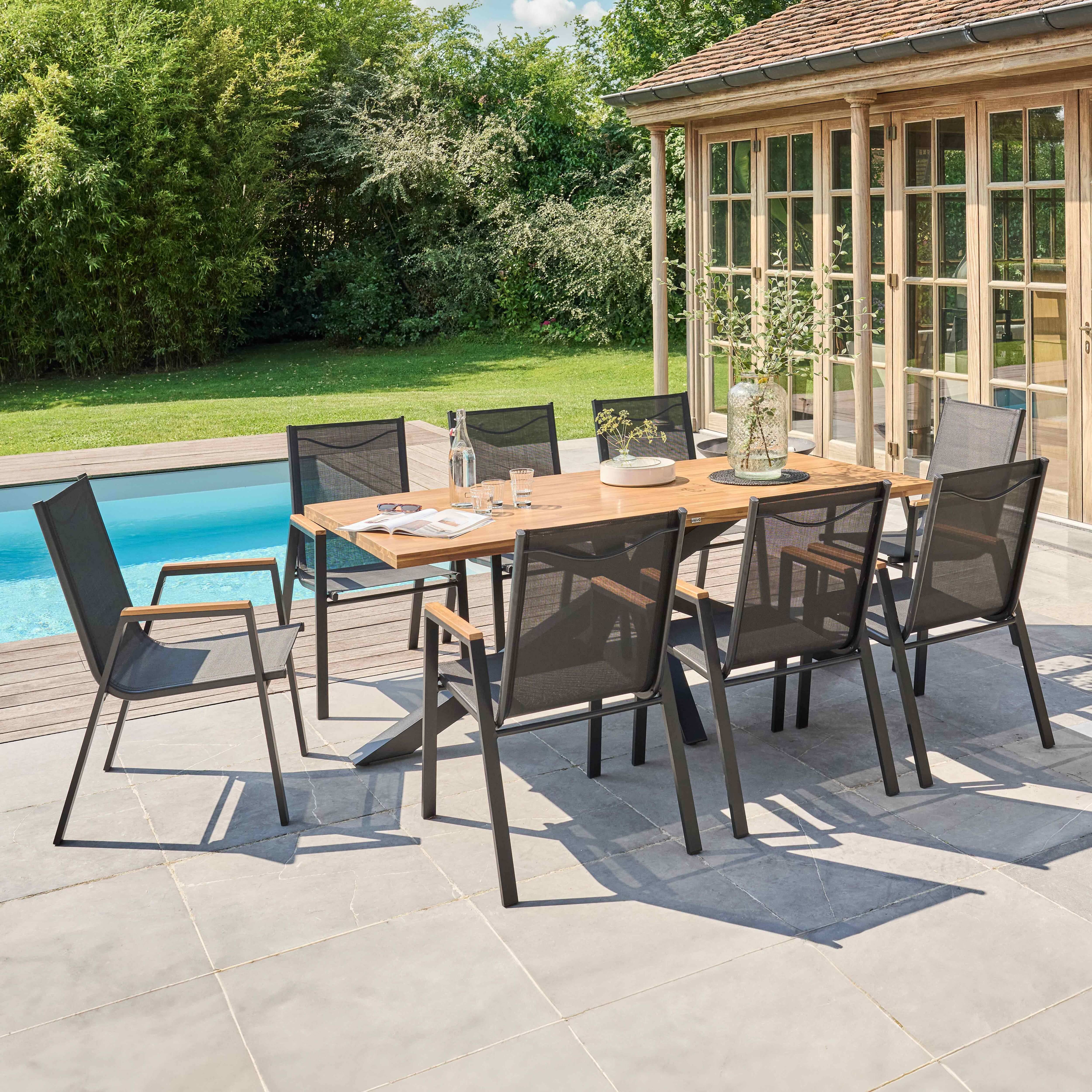 Oviala - Table de jardin en aluminium et bois d'acacia 8 places 200x95 cm Stella - Oviala - Image 6