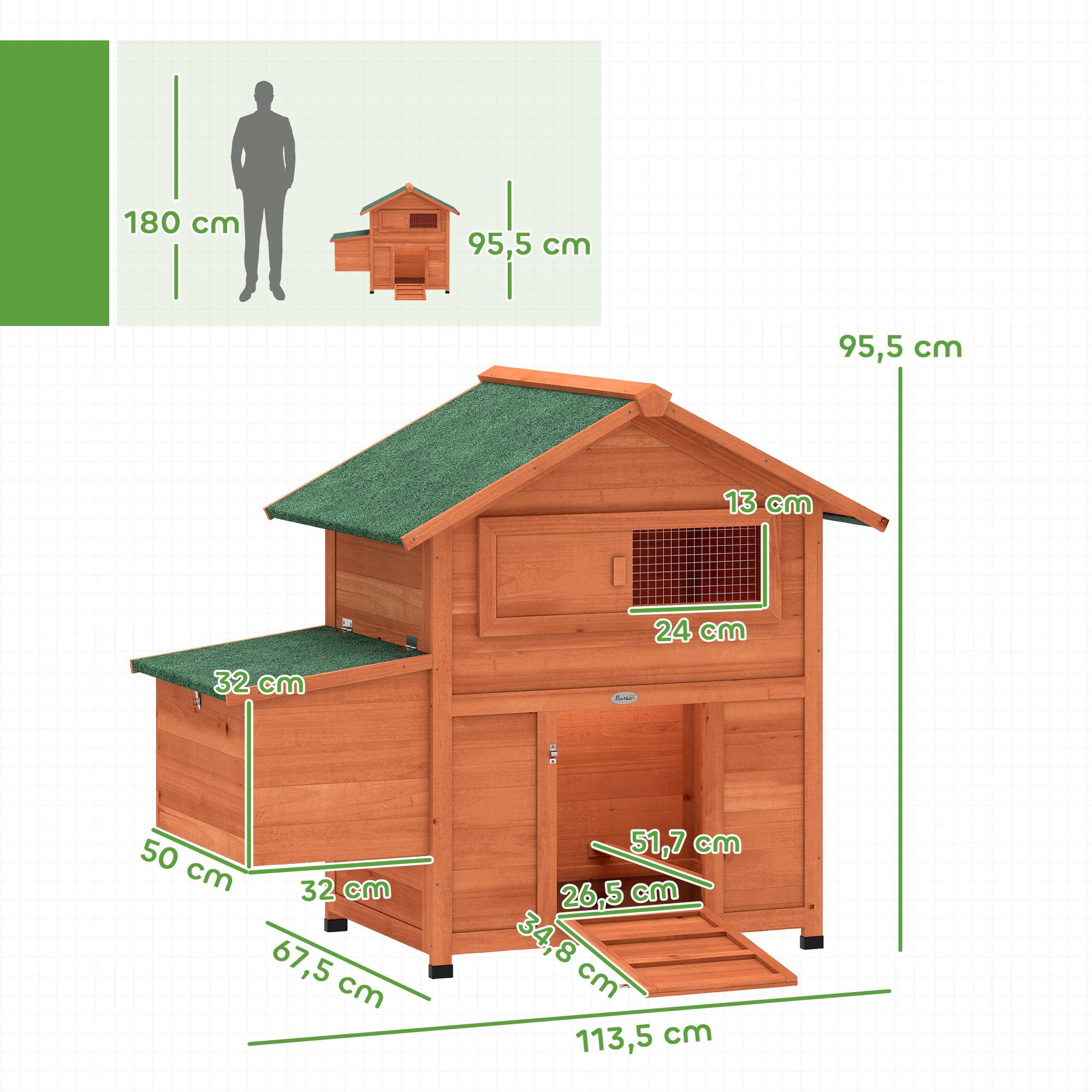 Poulailler avec Pondoir et Perchoir Toit en Bitume Étanche et Fenêtre de Ventilation Bois 113,5x67,5x95,5cm Orange - Image 5