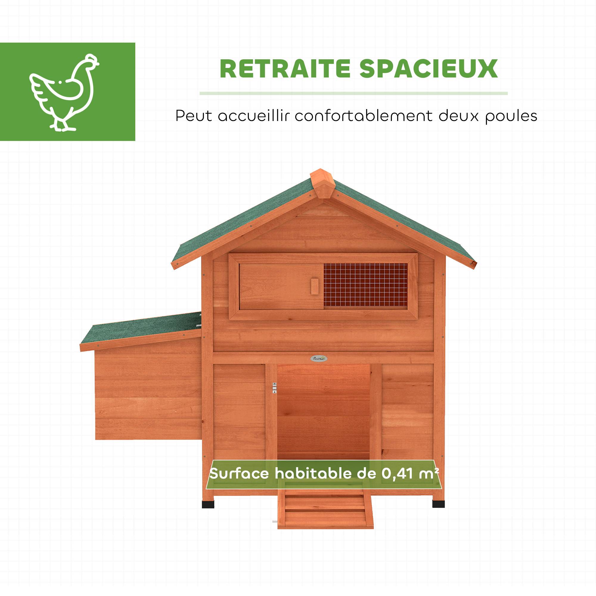 Poulailler avec Pondoir et Perchoir Toit en Bitume Étanche et Fenêtre de Ventilation Bois 113,5x67,5x95,5cm Orange - Image 6