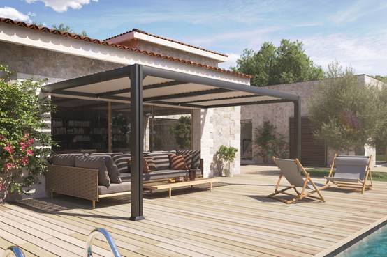 Couleurs du monde - Pergola adossée Charlotte 3,5x5 m aluminium toit plat design épuré – Couleurs du Monde