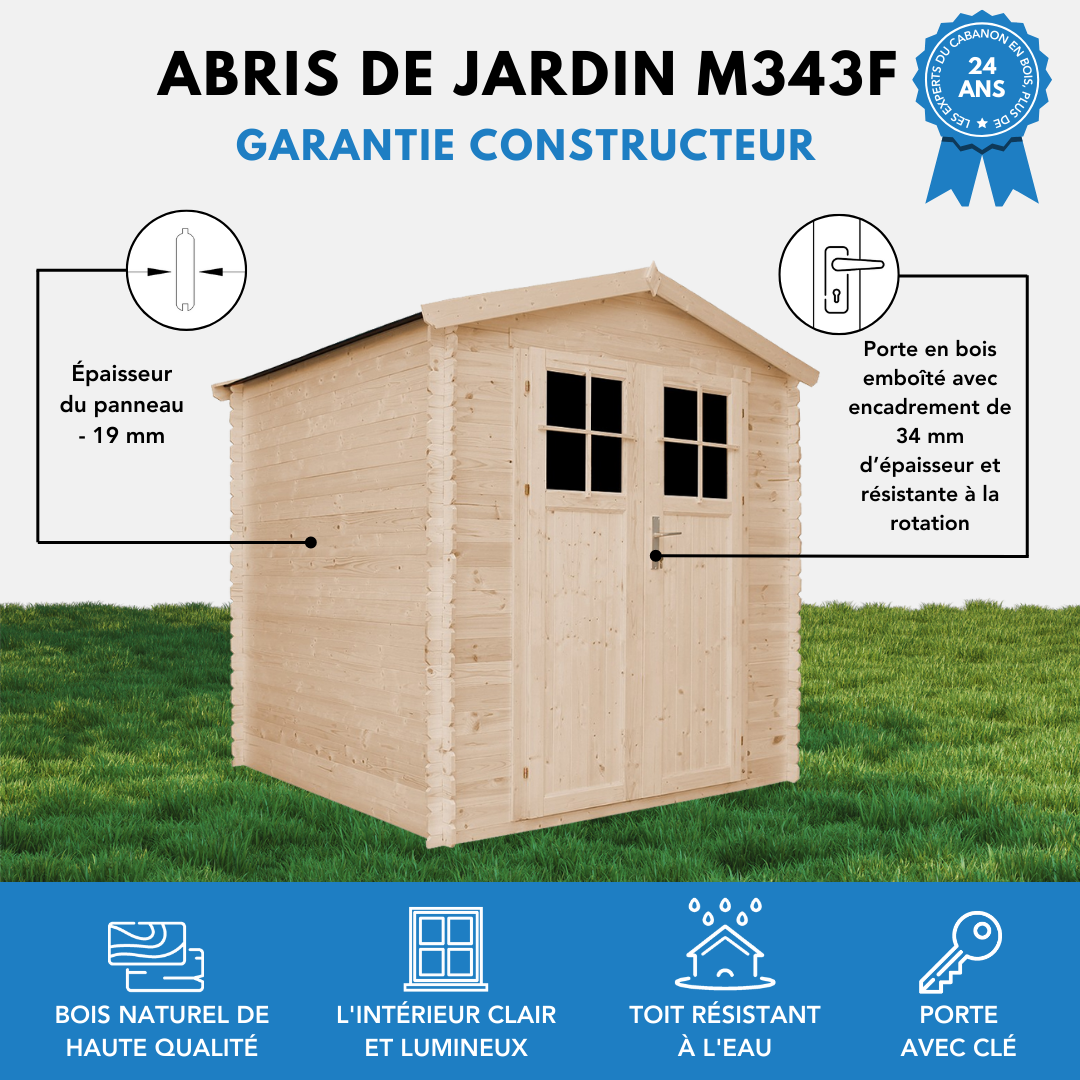 Timbela - Abri de jardin en bois I216xL206xH218 cm / 3.53 m² porte verrouillable de haute qualité - Petit abri à outils, Local à vélos - Timbela M343F - Image 8