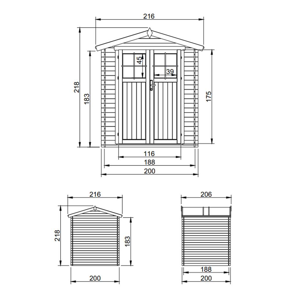Timbela - Abri de jardin en bois I216xL206xH218 cm / 3.53 m² porte verrouillable de haute qualité - Petit abri à outils, Local à vélos - Timbela M343F - Image 5