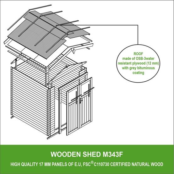 Timbela - Abri de jardin en bois I216xL206xH218 cm / 3.53 m² porte verrouillable de haute qualité - Petit abri à outils, Local à vélos - Timbela M343F - Image 7
