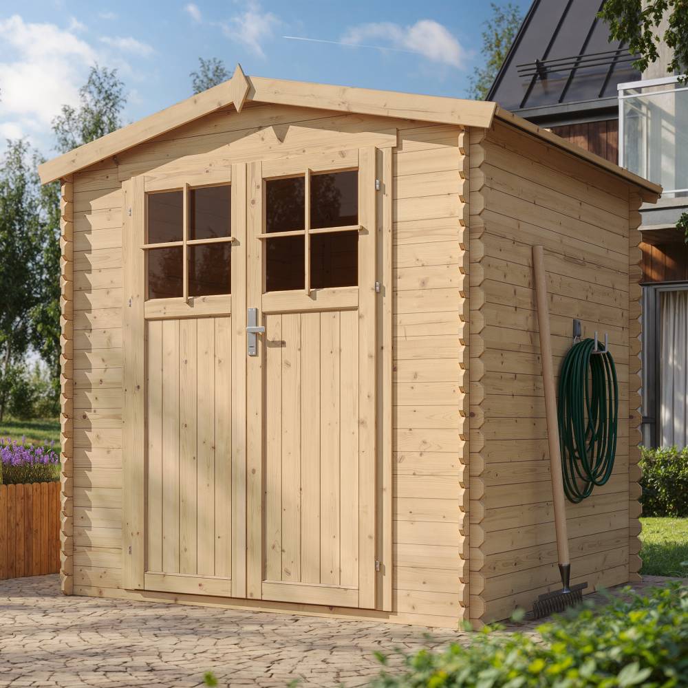 Timbela - Abri de jardin en bois I216xL206xH218 cm / 3.53 m² porte verrouillable de haute qualité - Petit abri à outils, Local à vélos - Timbela M343F - Image 1