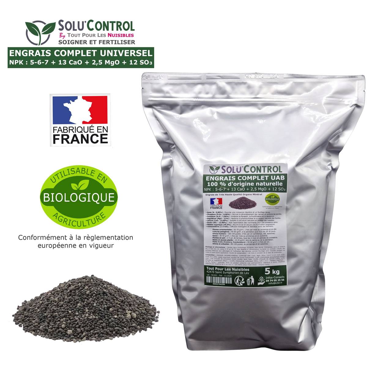 SOLU’CONTROL - 5 kg d'ENGRAIS COMPLET universel et équilibré - SoluControl - UAB - Utilisable en Agriculture Biologique - Image 2