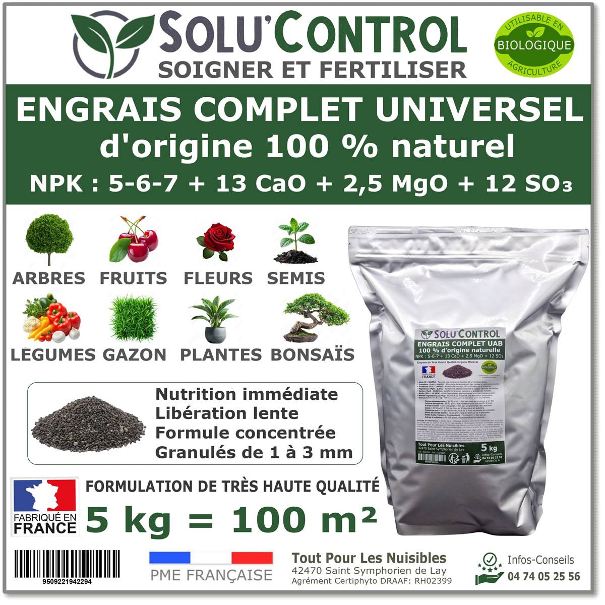 SOLU’CONTROL - 5 kg d'ENGRAIS COMPLET universel et équilibré - SoluControl - UAB - Utilisable en Agriculture Biologique - Image 1