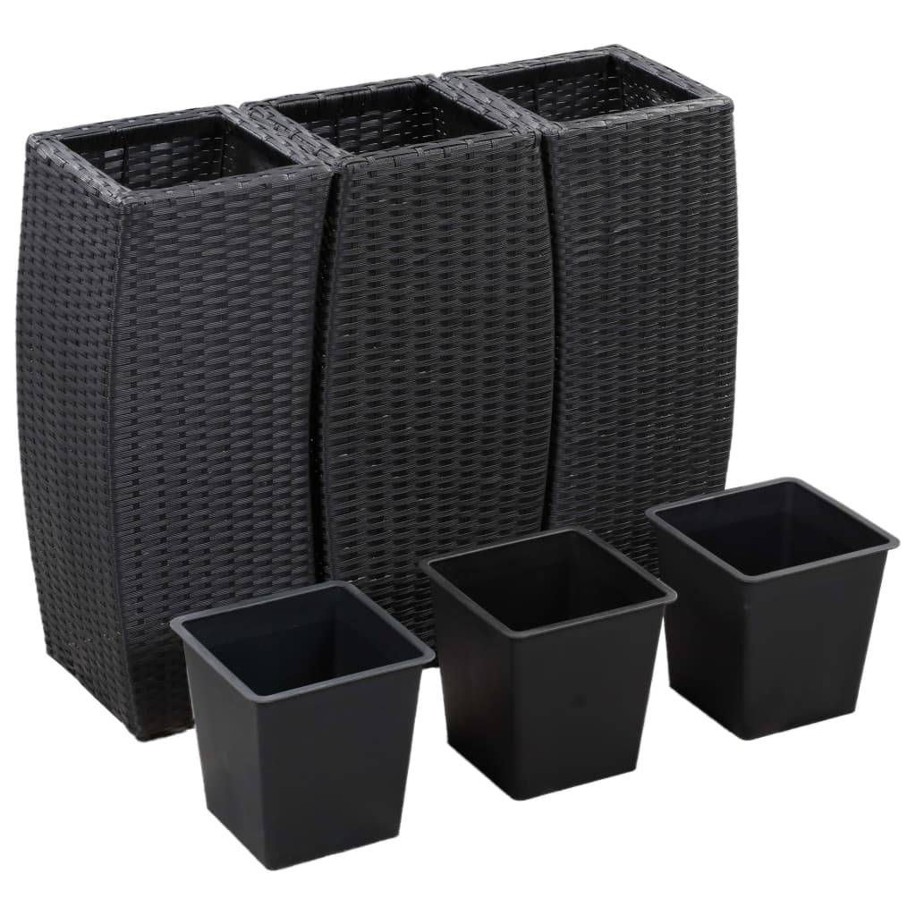 Jardinière lit surélevé plantes fleurs jardin 3 pcs résine tressée noir - Image 3
